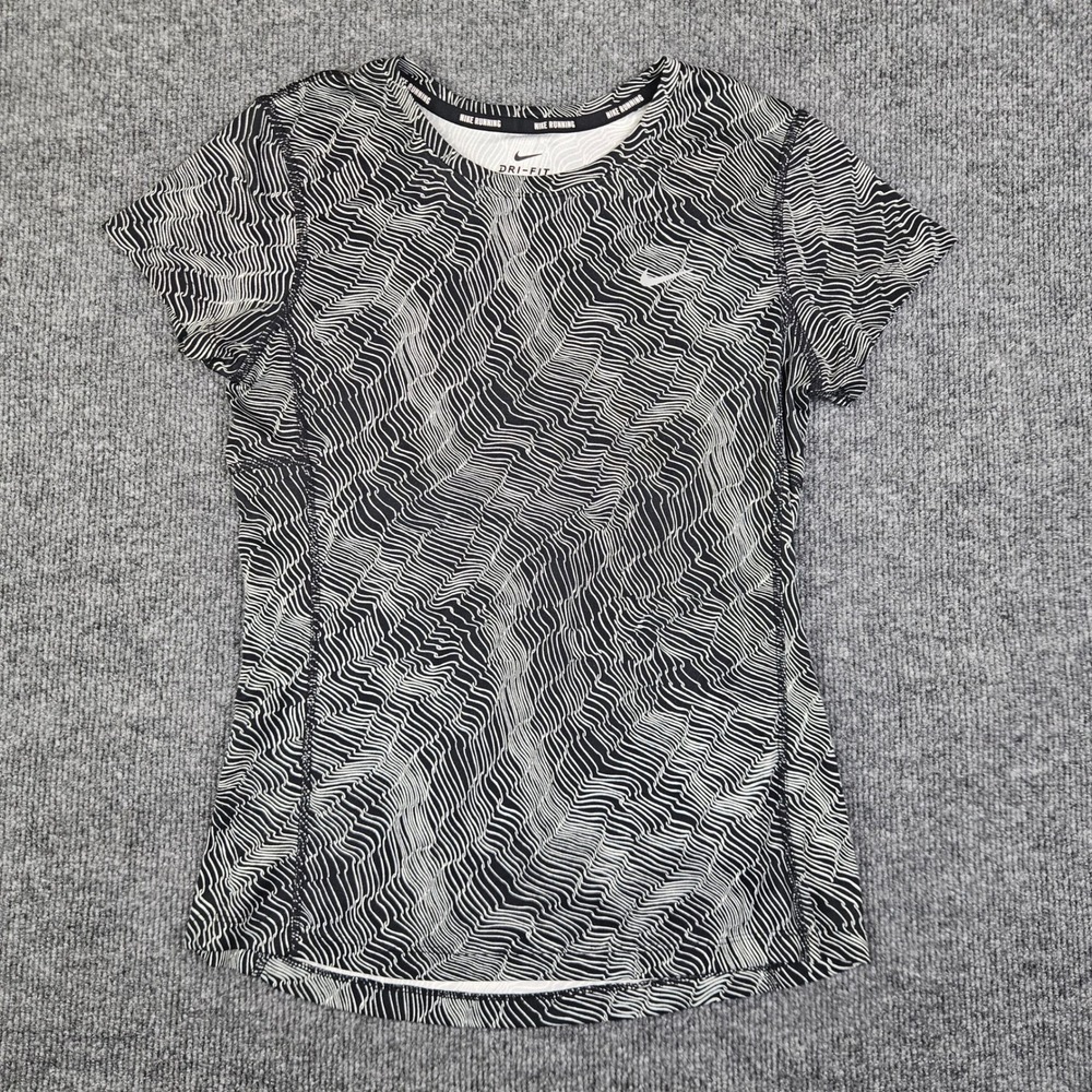Nike Dri-Fit Milar Running Shirt Top Womens‎ S Black/White Abstract Short Sleeve